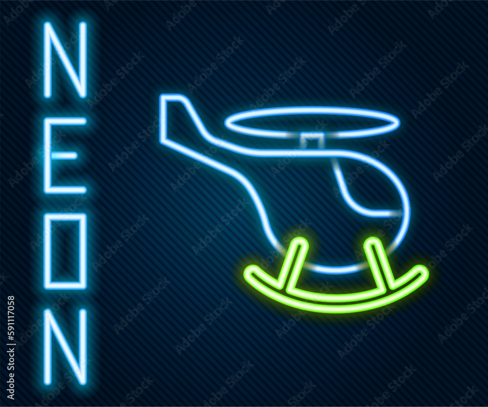 Glowing neon line Helicopter aircraft vehicle icon isolated on black background. Colorful outline concept. Vector Glowing neon line Helicopter aircraft vehicle icon isolated on black background. Colorful outline concept. Vector