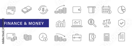 Money outline icons. Finance, business icon set. Money payment sign collection. EPS 10 