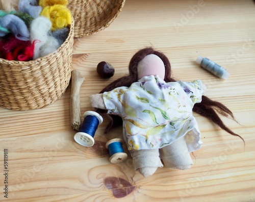 handmade waldorf natural doll sewn from fabric