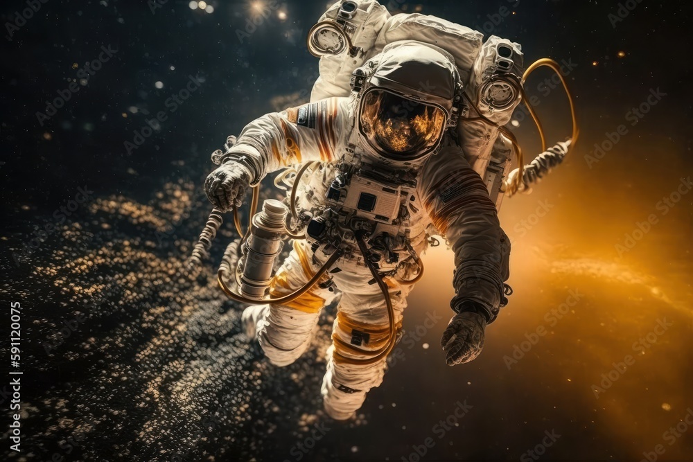 Fototapeta premium Explorer is outside. Astronaut that is in space suit. Beautiful illustration picture. Generative AI