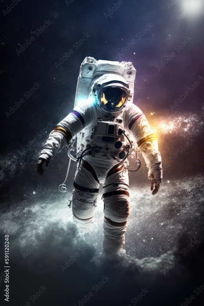Fototapeta premium Explorer is outside. Astronaut that is in space suit. Beautiful illustration picture. Generative AI