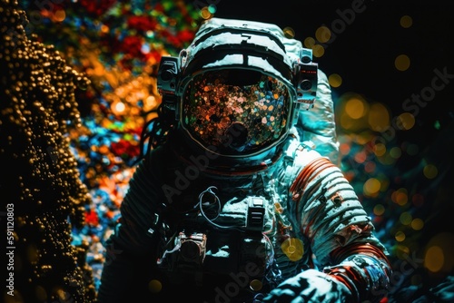 Portrait of astronaut that is in space suit. Beautiful illustration picture. Generative AI