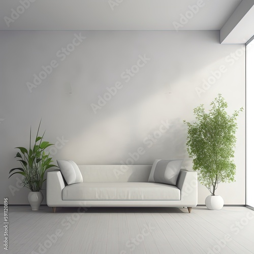 Minimal modern interior bright light  empty walls. living room  office space. Generative AI