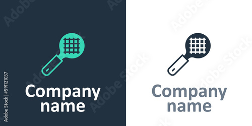 Logotype Tea strainer with handle icon isolated on white background. Metal sieve. Logo design template element. Vector