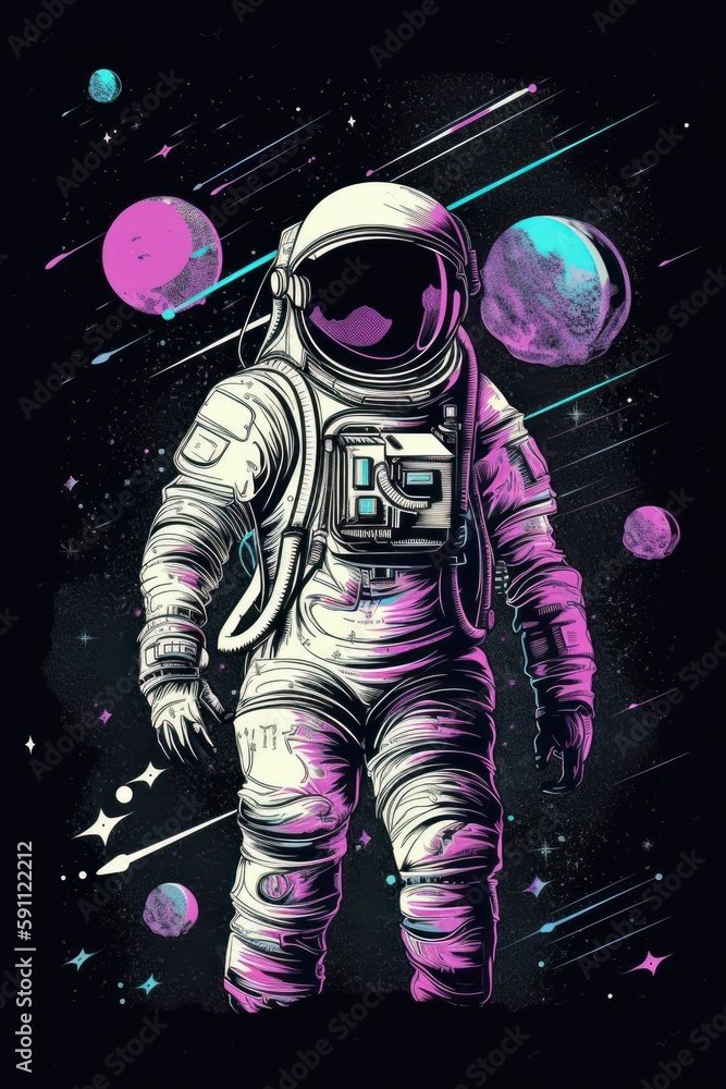 Fototapeta premium Pop art style astronaut. Beautiful illustration picture. Generative AI