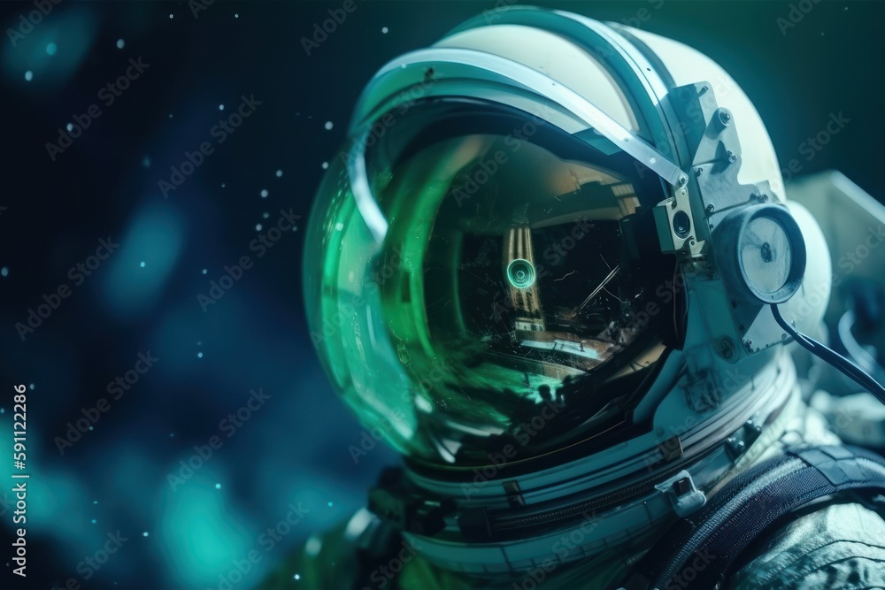 Close up view. Cosmonaut in the space suit. Beautiful illustration picture. Generative AI Close up view. Cosmonaut in the space suit. Beautiful illustration picture. Generative AI