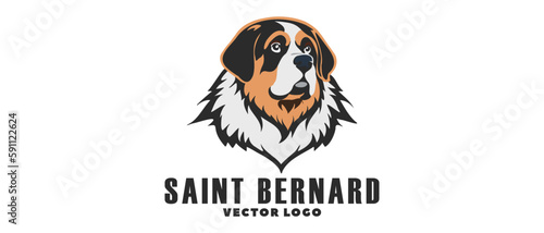 Vector logo, portrait of a cute St. Bernard dog breed on an isolated white background. Sticker, emblem or icon.