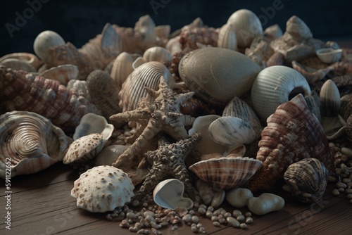 A collection of seashells and other beach finds  Generative AI