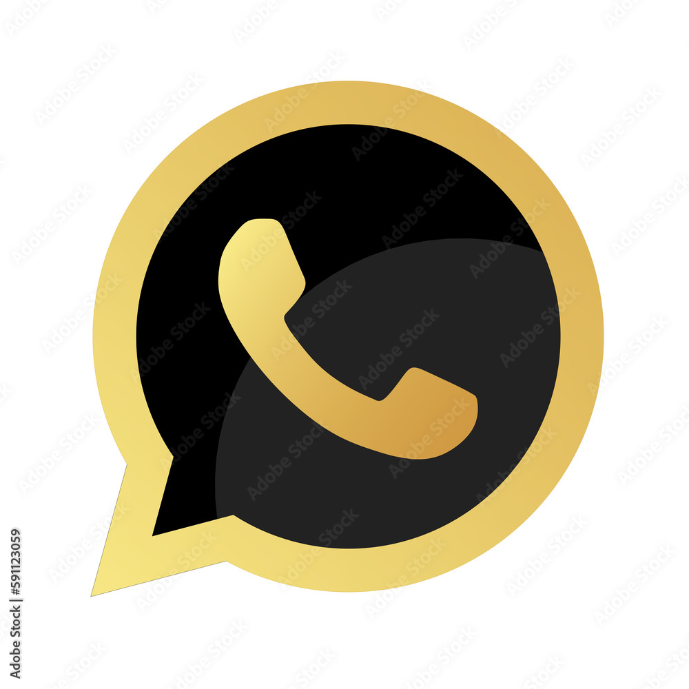 WhatsApp logo in black colour with golden edges png transparent icon