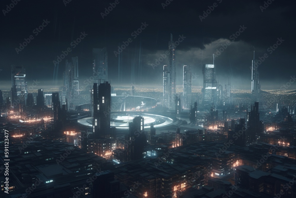 A futuristic cityscape at night, Generative AI
