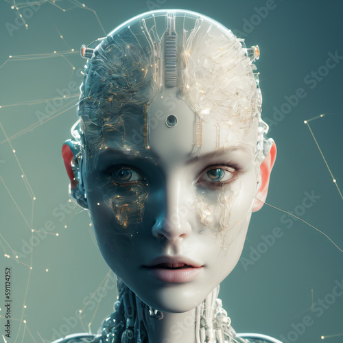 Ultra detailed of a beautiful porcelain profile woman android face, AI face - AI generated