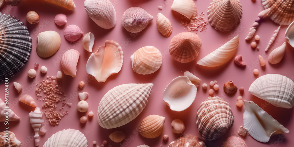 A beautiful pink seashell and coral background A beautiful pink seashell and coral background