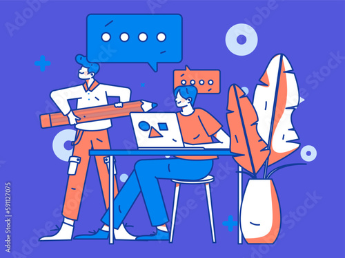 Business people working in flat vector concept operation hand drawn illustration
