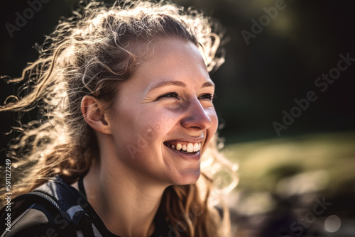 Smiling woman with closed eyes