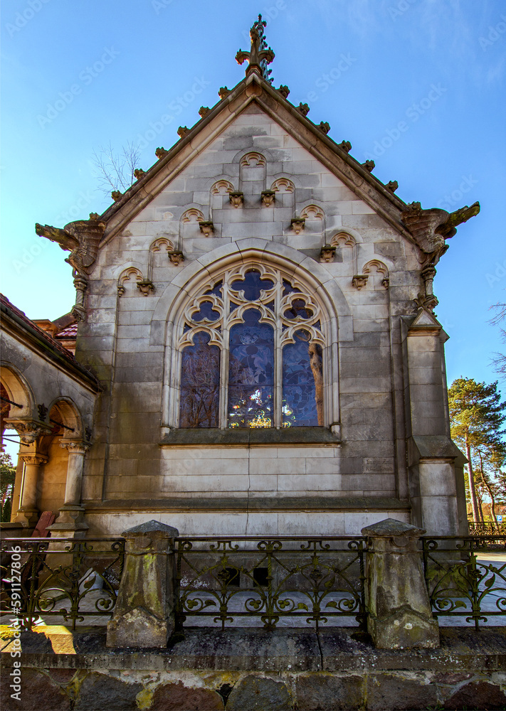 Entered in the register of monuments, built in the Evangelical cemetery in 1904, the neo-Gothic Buchholtz chapel in Supraśl in Podlasie, Poland.