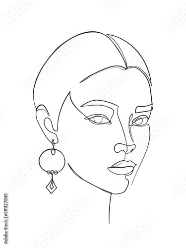 One line drawing face. Abstract woman portrait. Modern minimalism art. - Vector illustration