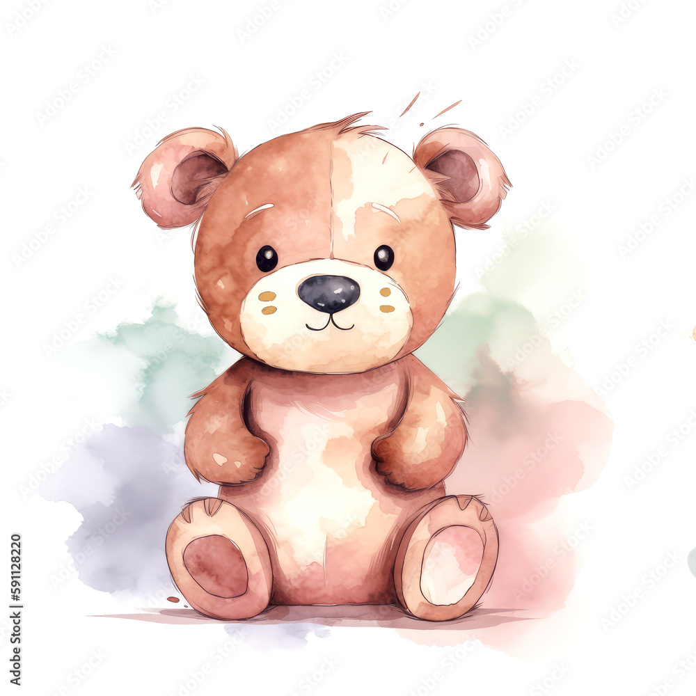 Watercolor Teddy Bear bear..Isolated on a white background.Generative AI Watercolor Teddy Bear bear..Isolated on a white background.Generative AI