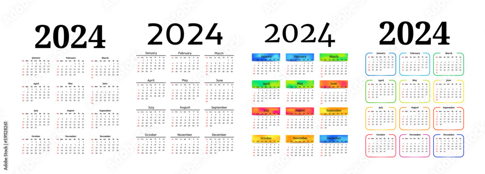 Calendar for 2024 isolated on a white background Calendar for 2024 isolated on a white background