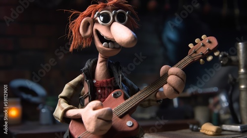 A rock star playing guitar. Claymation style. Generative AI