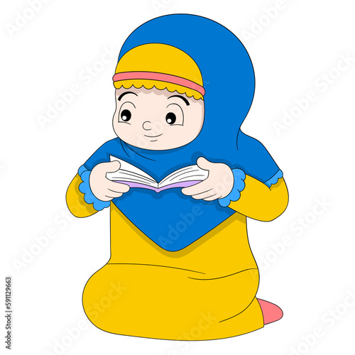 islamic girl is sitting reading holy bible