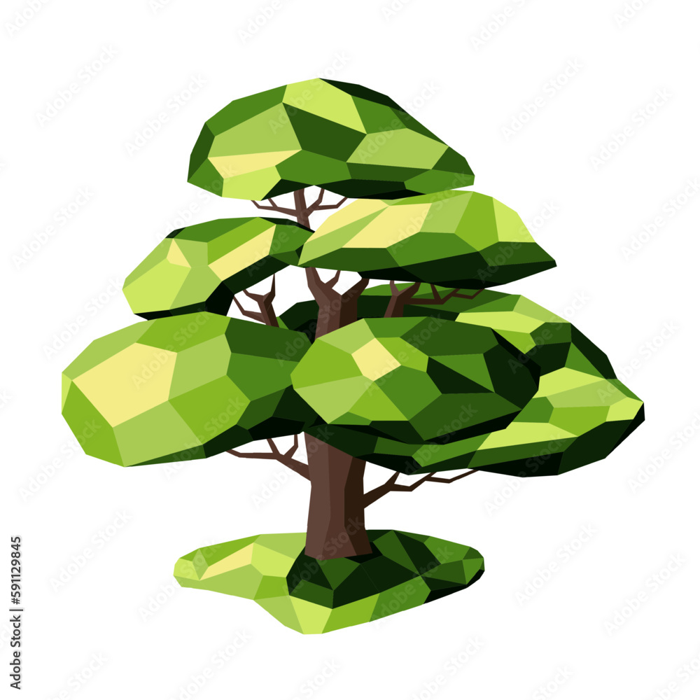 Low poly tree for landscape designs. Geometric 3D tree. Entourage. Vector.