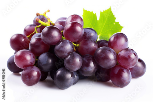 Purple Grapes, Bunch of grapes, Isolated white background, generative ai, Fresh tasty fruit