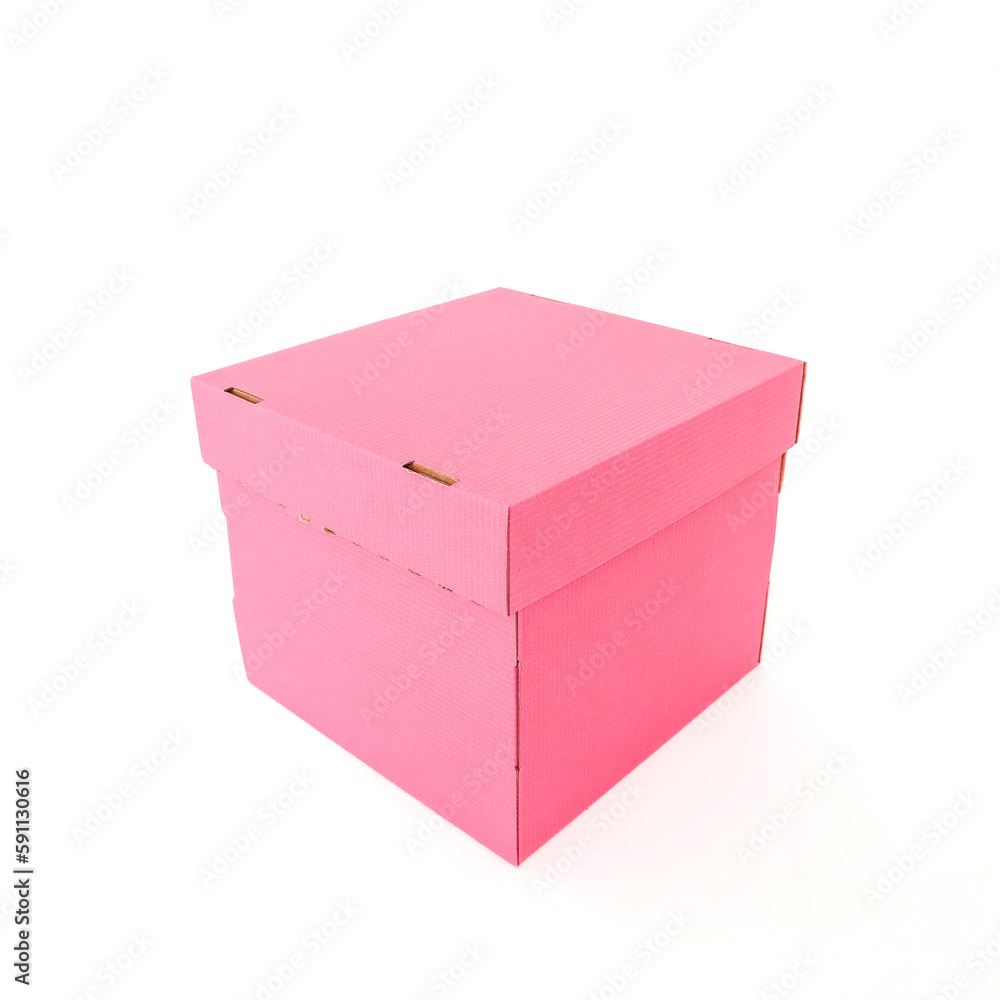 Pink box on white background. Place for text and logo. The concept of packaging, uniform style, company, branding, gifts, light. Pink box on white background. Place for text and logo. The concept of packaging, uniform style, company, branding, gifts, light.