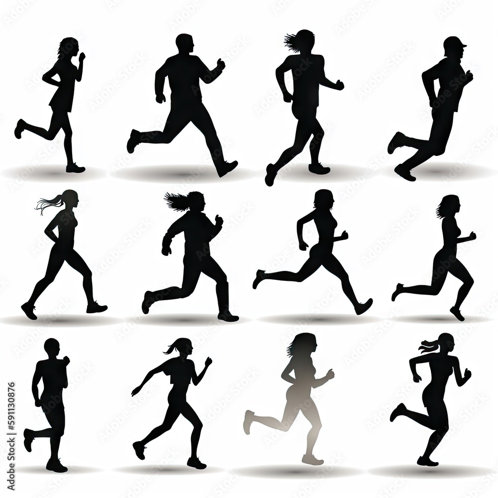 silhouette of runner white background, sport