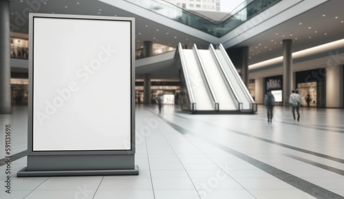 Blank advertising banner on mall background, mockup