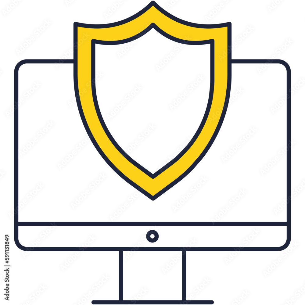 PC computer shield protection line vector icon PC computer shield protection line vector icon
