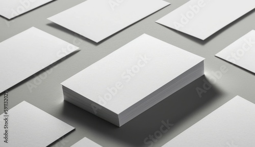 White blank business cards lie on a white clean table, mockup