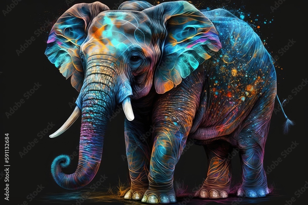 Generative AI, Generativ, KI, Bunter Elefant, Farbenfroh, Bunt, Farbig, Illustration, Blau, Gelb Lila Orange Generative AI, Generativ, KI, Bunter Elefant, Farbenfroh, Bunt, Farbig, Illustration, Blau, Gelb Lila Orange