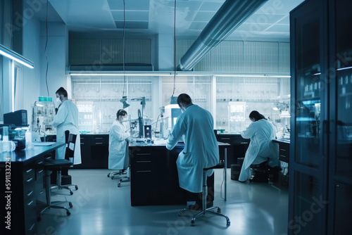 Scientists working in modern laboratory, medicine research concept. Generative AI