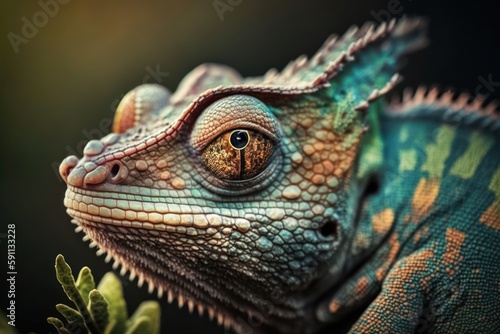 Colorful chameleon  chamaeleo calyptratus  close-up. Generative AI