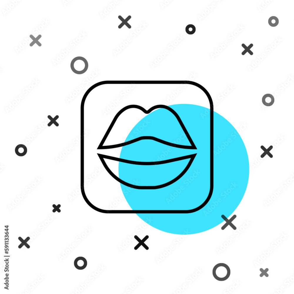 Black line Smiling lips icon isolated on white background. Smile symbol. Random dynamic shapes. Vector Black line Smiling lips icon isolated on white background. Smile symbol. Random dynamic shapes. Vector