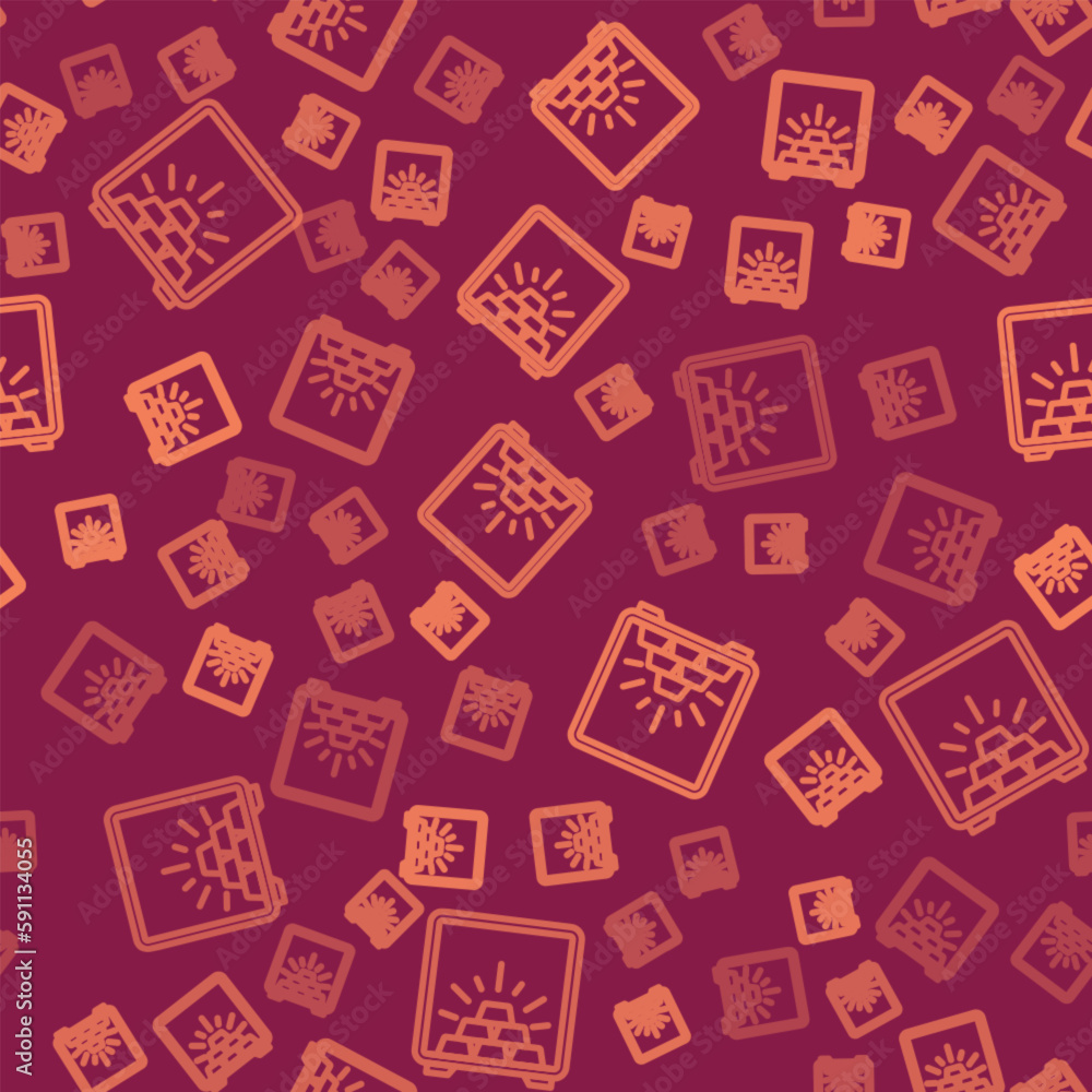 Brown line Safe with gold bars icon isolated seamless pattern on red background. Precious metals on deposit in bank. Metallic treasury. Reliable data protection. Vector Brown line Safe with gold bars icon isolated seamless pattern on red background. Precious metals on deposit in bank. Metallic treasury. Reliable data protection. Vector