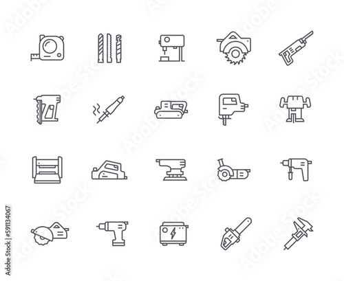 Electric woodworking icons outline set