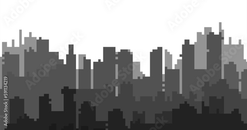 A vector landscape of buildings silhouetted on white background.