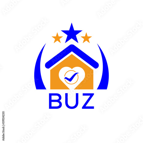 BUZ House logo. KJG Letter logo and icon. Blue vector image on white background. KJG house Monogram home logo picture design and best business icon. 
