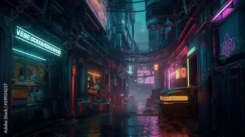 3d cyberpunk background, colours, cinematic, abstract, dynamic. Created using generative AI.