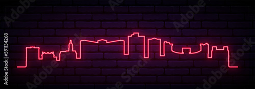 Red neon skyline of Athens, Georgia. Bright Athens long banner. Vector illustration.