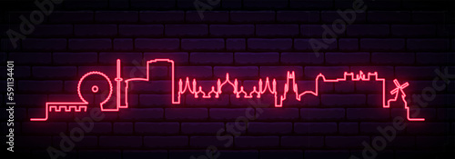 Red neon skyline of Brighton. Bright Brighton long banner. Vector illustration.