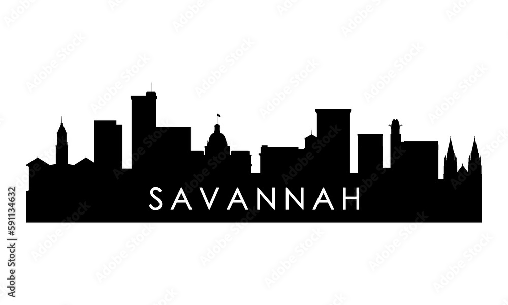 Savannah skyline silhouette. Black Savannah city design isolated on white background.