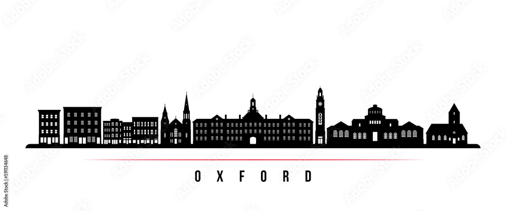 Obraz premium Oxford, Ohio skyline horizontal banner. Black and white silhouette of Oxford, Ohio. Vector template for your design.