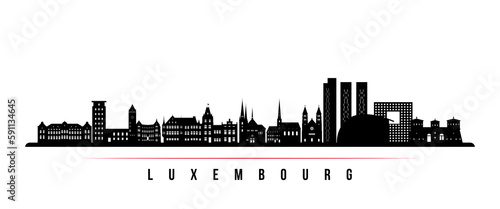 Luxembourg skyline horizontal banner. Black and white silhouette of Luxembourg city. Vector template for your design.