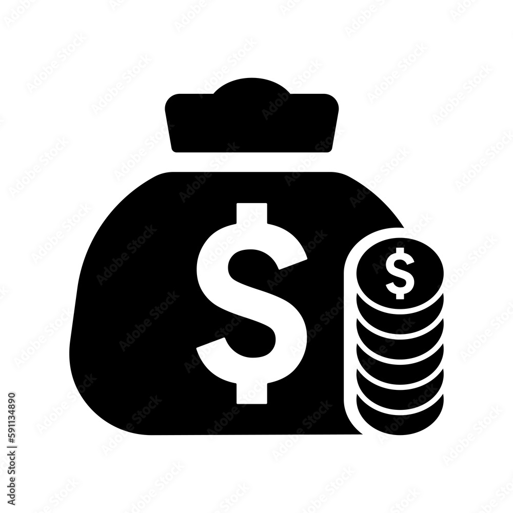 Bag, coins, dollar icon. Bag, coins, dollar icon.
