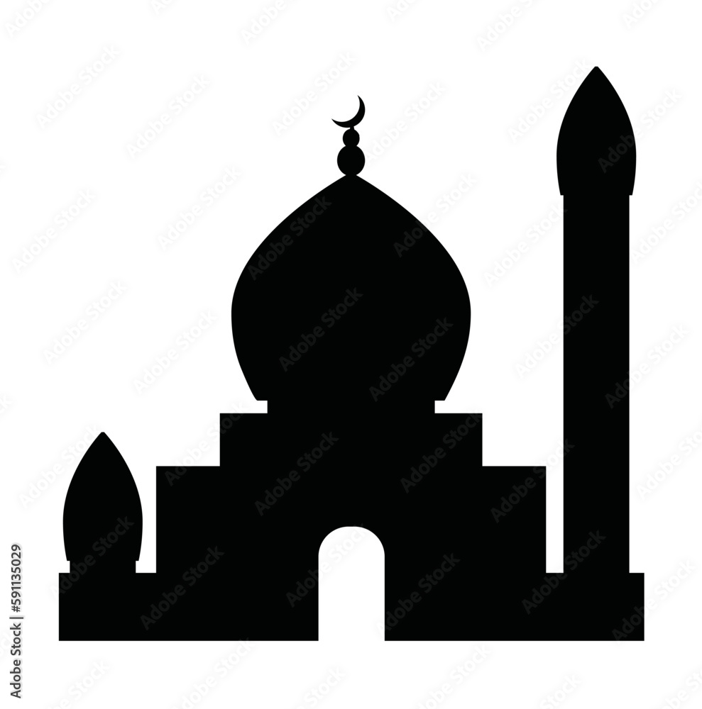 The black single silhouettes of Islamic Ramadan cityscapes background
