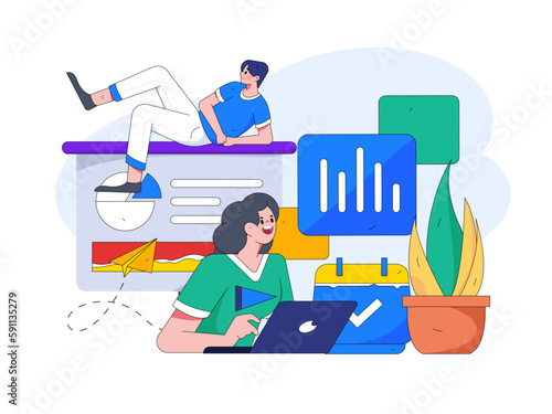 Business people working in flat vector concept operation hand drawn illustration 