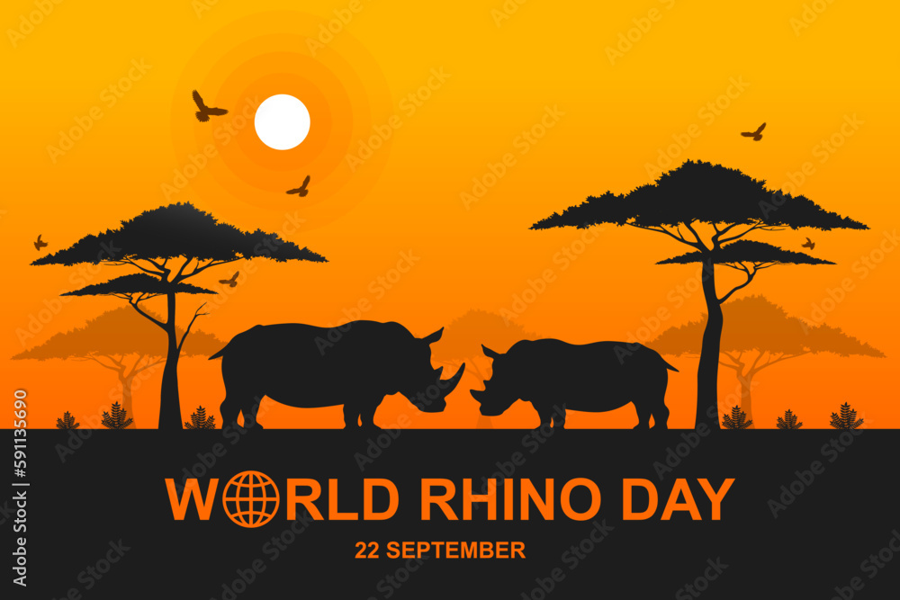 World rhino day, Wild animals and Nature silhouette, Grassland safari, Environmental conservation, National park, Sustainable of Ecology concept, Think green nature, Save the planet and the wildlife.