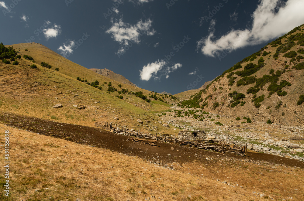 A shepherd's dwelling in the middle of the Turkestan range in Kyrgyzstan. A shepherd's dwelling in the middle of the Turkestan range in Kyrgyzstan.